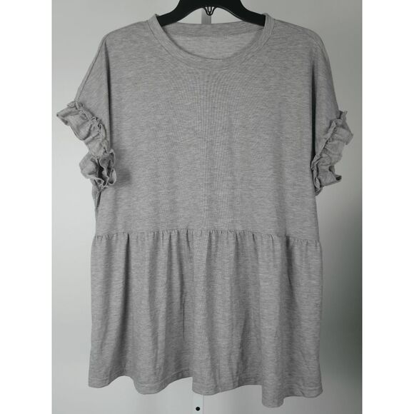 Women's Gray Ruffle Short Sleeve Top XXL - Picture 2 of 7